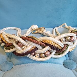 Braided- Ladies- Rope Belt with Pearls- Retro 1980's Style 43 Inches